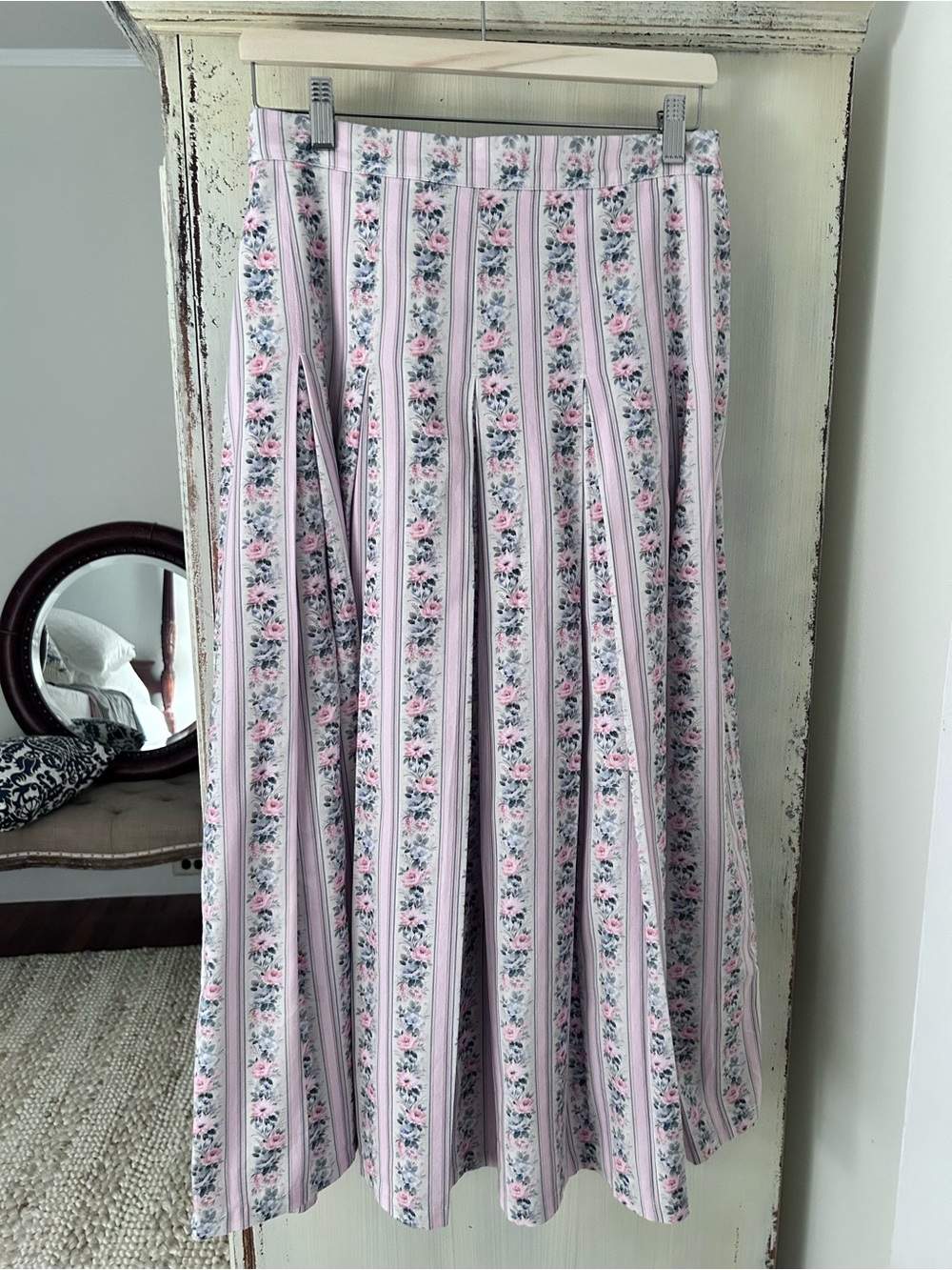 Muse Assembly pink and blue stripe cotton skirt that looks and feels like denim.